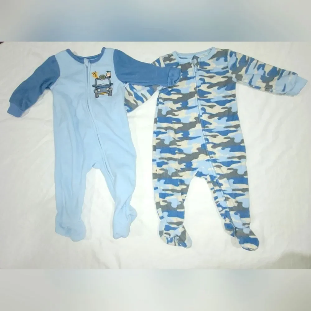 Kids Headquarters Size 6 Months Blue & Camouflage 2 Footie Pajamas
